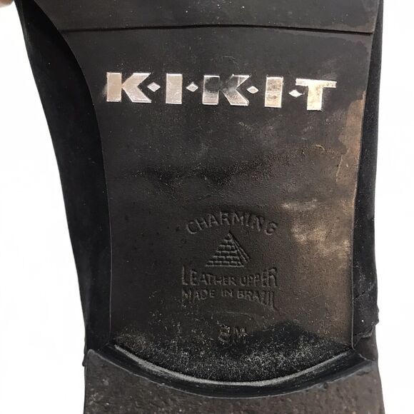 KIKIT Mat Black Leather Booties Women's 8 Lace Up Ankle Boots ZigZag Design Shoe - Picture 10 of 10